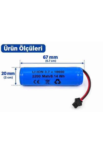3.7 Volt 2200 mah 18650 Li-ion şarj Edilebilir Uzaktan Kumandalı Araç Pili Siyah 2 Pin Soketli Oyuncak Araba Pili