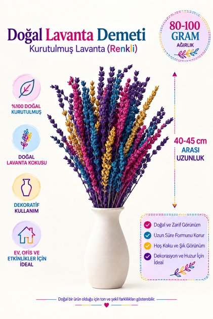 Şoklanmış Dökülmeyen Dayanıklı 4 Renk Gerçek Lavanta Demeti - Aranjman | Dekor | Süs