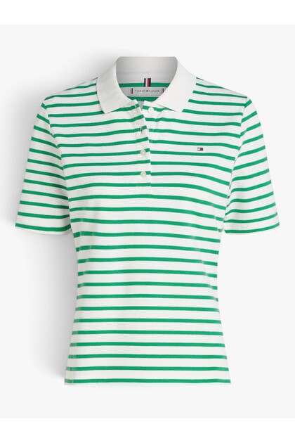 Kadın Th 1985 Pique Çizgili Polo T-Shirt - Yeşil