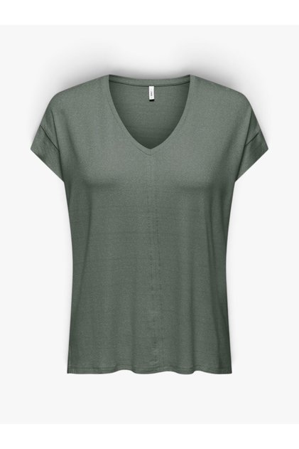 ONLCARRIE S/S STITCH GLITTER TOP JRS Kadın Yeşil T-Shirt - 15369279
