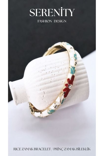 Engraved Colorful Satin Enamel Zircon Stone Brass Plated Zamak Bracelet
