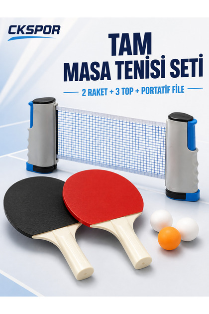 Mekanizmalı Masa Tenisi Filesi Portatif 2 Raket + 3 Adet Pinpon Topu Masa Tenisi Seti