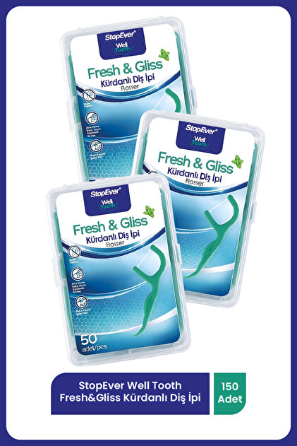 Well Tooth Kürdanlı Diş İpi Fresh & Gliss 3 Adet x 50'li Plastik Kutulu (150 Adet)