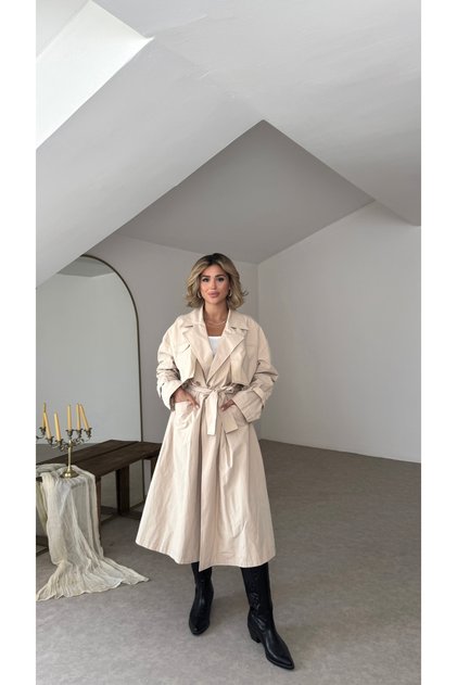 Belted Lined Trench Coat with Cape Cover