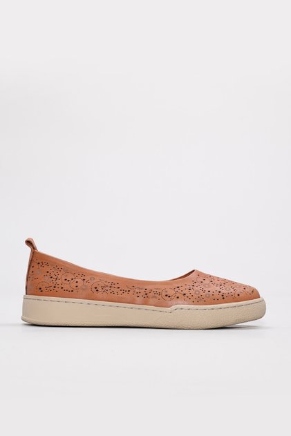 Genuine Leather Tan Women's Ballerina Shoes 657Za3331