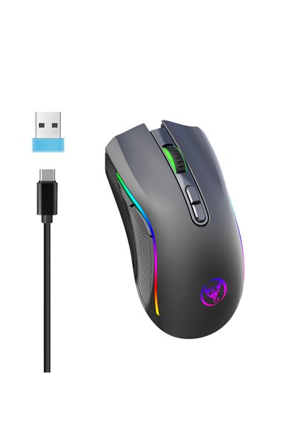 black Rechargeable 2.4G Wireless RGB Gaming Mouse Ergonomic Gaming Backlit Mice for Laptop PC