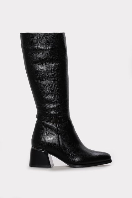 Genuine Leather Fur Black Floater Women's Wedge Heel Boots 064Kza267