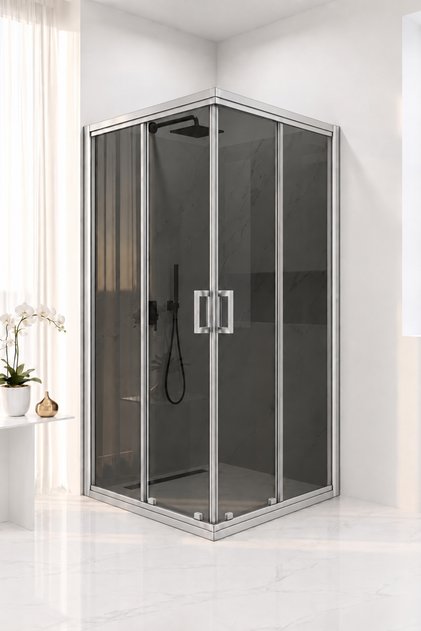 Duşakabin Füme Temper Cam Elegant Seri Kare Krom Profil - Yükseklik: 190 Cm