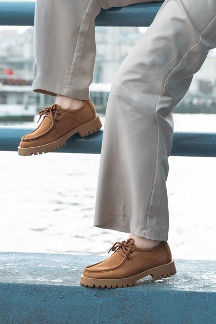 Genuine Leather Tan Nubuck Women's Casual Shoes 581Za2847