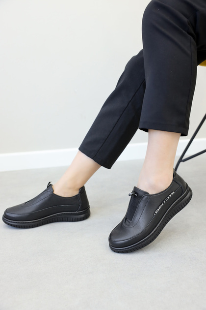 Genuine Leather Black Women's Casual Shoes 583Za4023