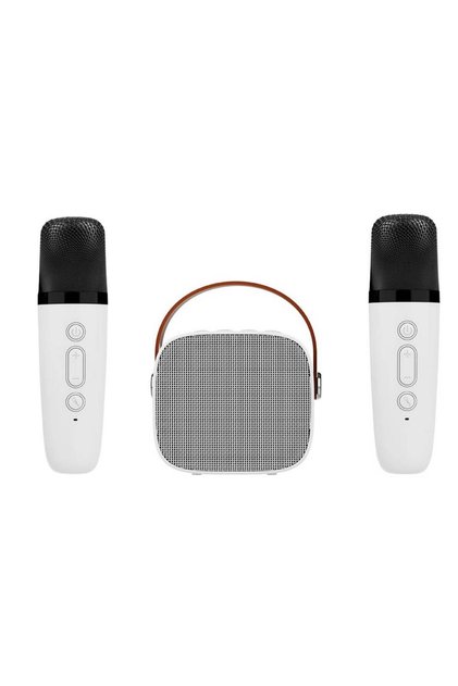 white with 2 mic Mini Karaoke Machine for Kids and Adults Portable Speaker With 1-2 Wireless Microph