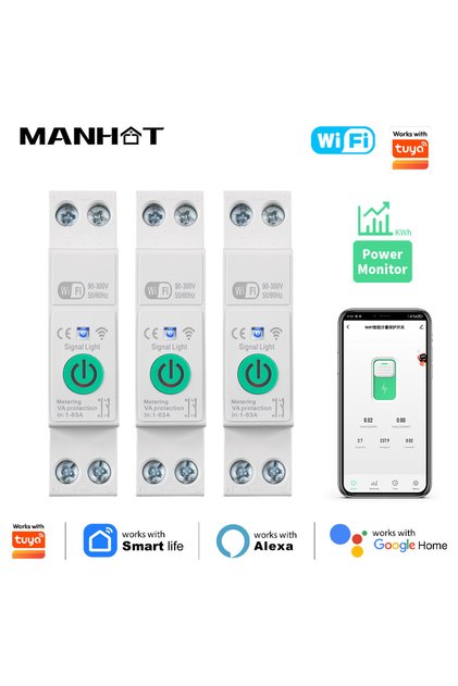 With Metering 1A-63A(Adjustable) 1-63A 1P+N WiFi Smart Circuit Breaker Switch Kwh Metering Timer Rel