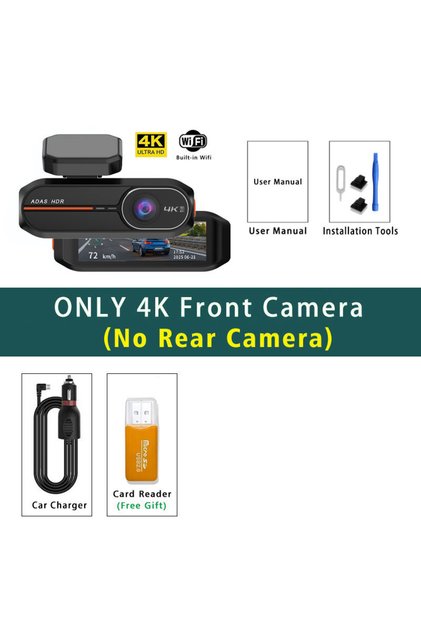 WP57-No Rear Cam 4K 3840*2160P Dash Cam WiFi GPS ADAS Front 4K Rear 2.5K DVR Video Recorder 24H Nigh