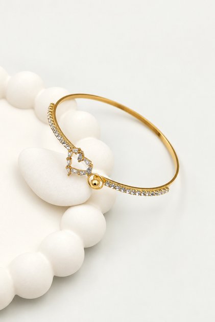 Zircon Stone Heart Figured Gold Women's Bracelet