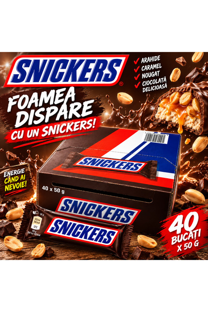 Baton Ciocolata cu Alune si Caramel SNICKERS, 40 de bucati x 50 gr