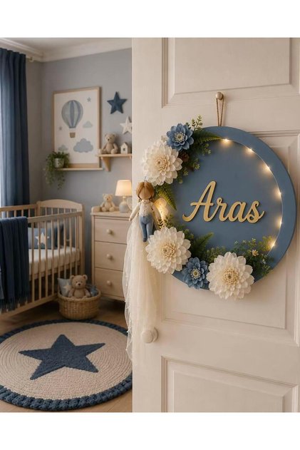 İsme Özel Ledli Ahşap Bebek Ve Çocuk Odası Kapı-Duvar Süsü