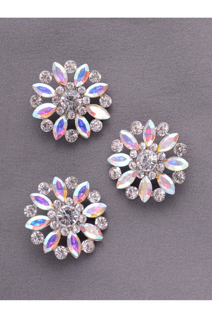 24MM-3pcs Multicolor 3pcs Luxury Round Flower Rhinestone Cutouts in Multiple Colors Glitter Buttons