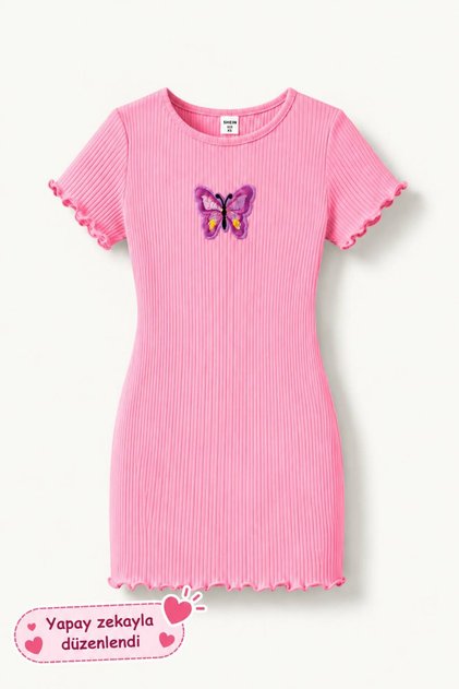 Butterfly Detailed Corded Girl's Dress