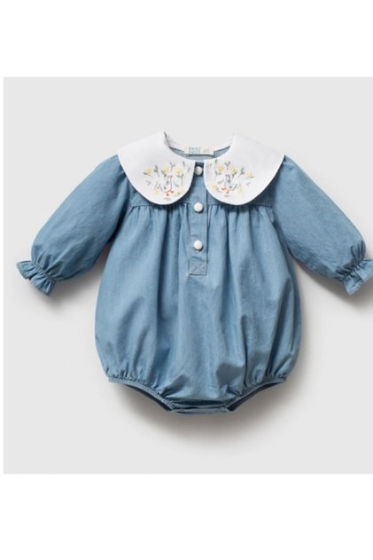 Baby Girl 100% Cotton Embroidered Collar Jumpsuit