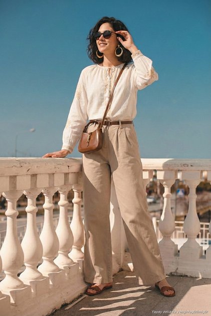 Cotton Wide Leg High Waist Wide Leg Belted Trousers Women's Pants 668Yp5429