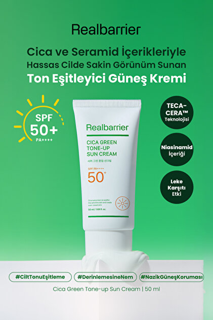 Tone-Equalizing Sunscreen That Provides a Calm Look for Sensitive Skin Realbarrier Cica Green Tone-Up Sun Cream
