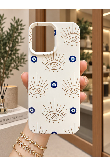 İphone 15 Pro Max Uyumlu Nazar Boncuğu Desenli İçi Kadife Silikon Kılıf