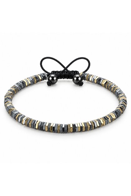 Gold and Gray Hematite Natural Stone Bracelet