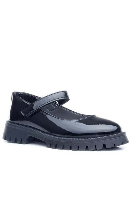 Rakerplus 120-Sr Black Patent Leather Velcro Thick Sole Girls' School Shoes