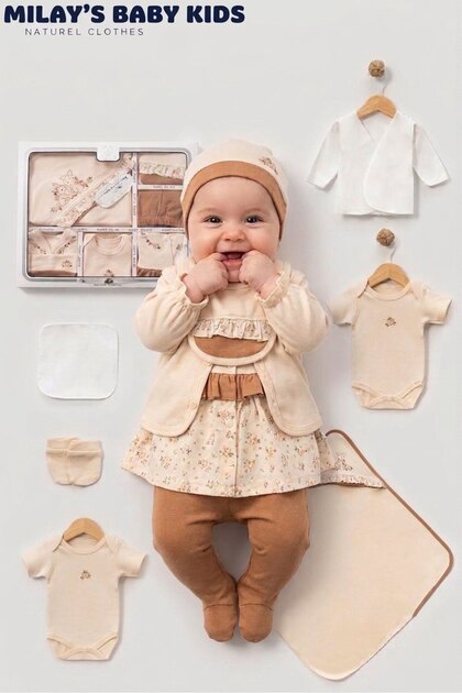 Baby Girl Newborn 100% Organic Cotton Flower Embroidered 10 Piece Hospital Release Zibin Set