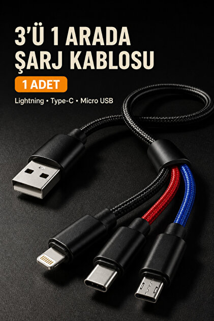 Iphone Micro Type-c Hızlı Şarj Kablosu Çoklu Şarz Kablosu Tüm Cep Telefonlarına Uyumlu Kablo