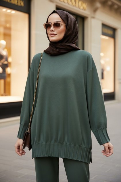 Alisa Pleated Premium Modal Fabric Hijab Double Set – Green