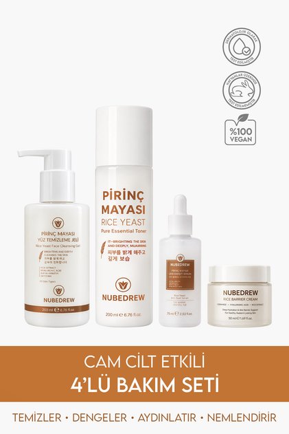 Rice Yeast 4-Piece Premium Glass Skin Care Set | Cleansing Gel, Tonic, Serum, and Moisturizing Cream
