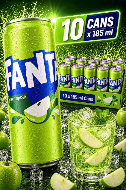 Bautura racoritoare carbogazoasa, 10x185ml, Green Apple, aroma de mar verde