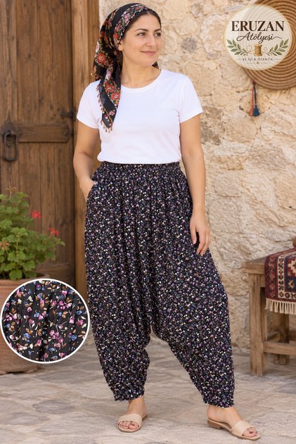 Women's Large Size Elastic Pocketed Viscose Shalwar Basma