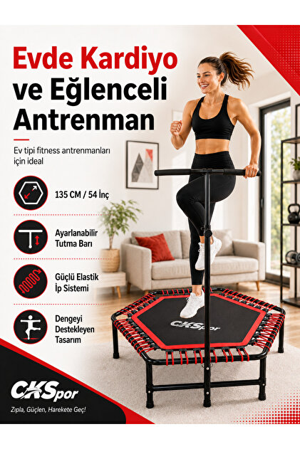 135 Cm Tutmalı Step Trambolin Evde Fitness, Kardiyo ve İçin Dayanıklı Trambolin
