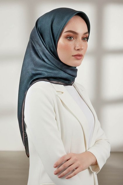 Twill Eşarp 90x90 Monogram Desenli İpek İçermez Kadın Eşarp