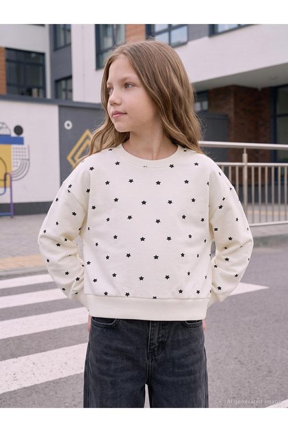Yıldız Baskılı 6-9 Yaş Sweatshirt - Ekru 6-7 Yaş
