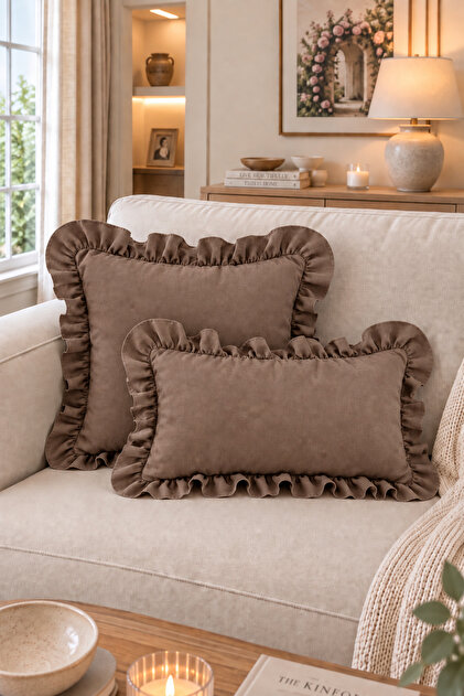 İnci Vintage Ruffled Brown Throw Pillow Cover 1 Pc