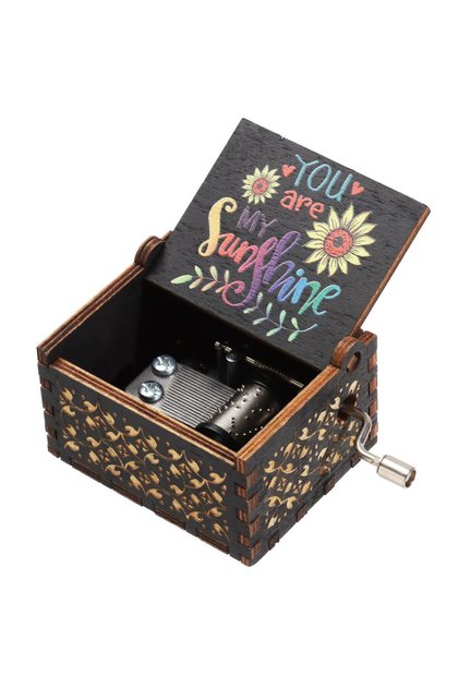 2 You Are My Sunshine Engraved Hand-Cranked Wooden Musical Box Suitable Gifts for Birthday Christmas
