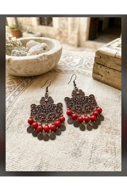 Red Authentic Natural Stone Handmade Earrings