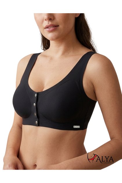 Women's Front Button Bra with Thick Straps and Ultra Comfortable Molded Laser Cut Invisible Bras - Black O8816 My Love
