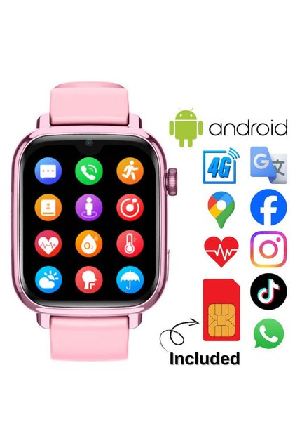 Ceas Smartwatch Copii Localizare KT34 Maxi, Super AMOLED, 4G LTE, Apel video, Camera HD, SOS, Roz
