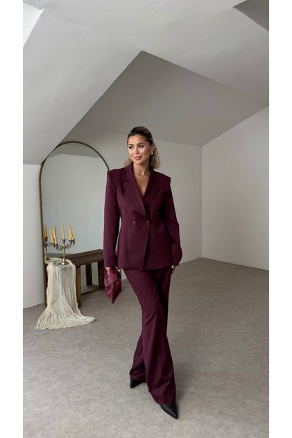 Buttoned Sleeve, Front Veer Detail, Lined Jacket and Trousers Set