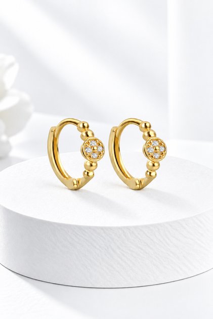 Gümüş 925 Ayar 1.3 Cm Zirkon Taşlı Toplu Gold Küpe