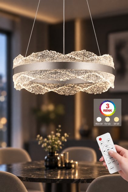 Titanic 40'lık Gümüş 3 Renk Kumandalı Lüx Led Modern Ledli Avize
