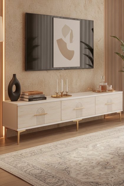TSA1815BT İDA Kapaklı TV Sehpası 180 CM - BEYAZ - TRAVERTEN