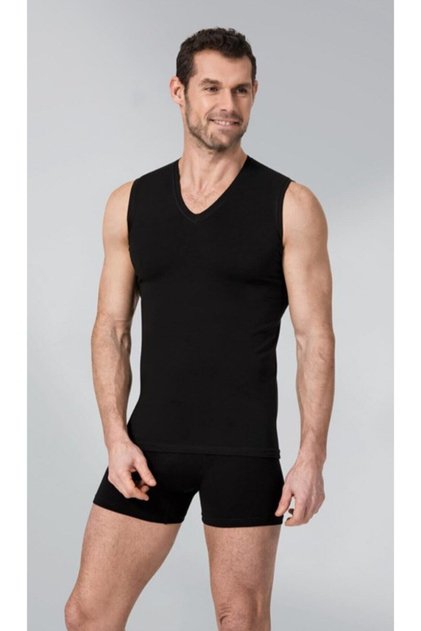 Men's 2-Piece Black V-Neck Sleeveless Lycra Premier Tank Top