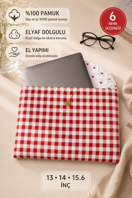 13-14 Inch -15.6 Inch Red Checkered Pattern Laptop Sleeve, Women's Notebook Sleeve, Briefcase