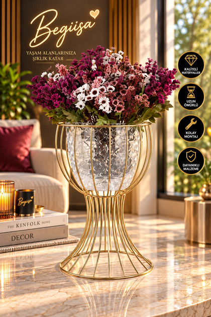 Anafor Saksılık Eskitme 43 Cm Şeffaf Saksı Hediyeli, Metal Saksılık, Dekoratif Saksı Standı, Saksı Hediyeli Çiçeklik, Ev ve Balkon Dekorasyonu