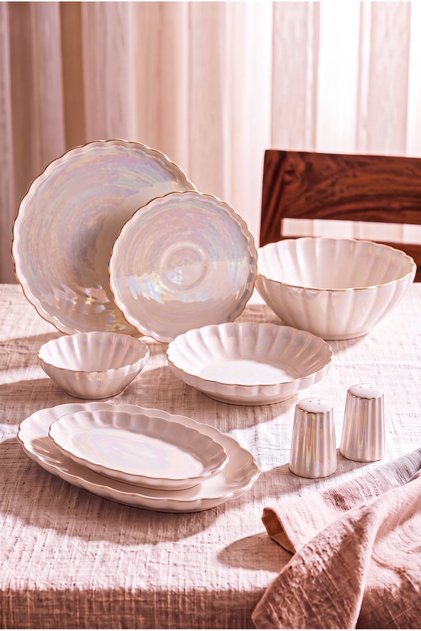 İstanbul Pearl 29 Parça 6 Kişilik Porselen Yemek Takımı Parlak Sedefli Servis Seti